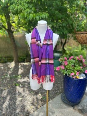 Purple Plaid Fringe Women's Scarf  - Made in the USA